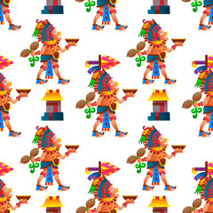 Aztec cacao seamless pattern design. Line art style. Vector illustration.