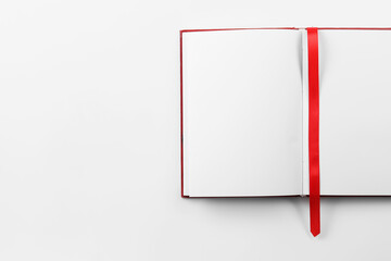 Blank book with bookmark on white background