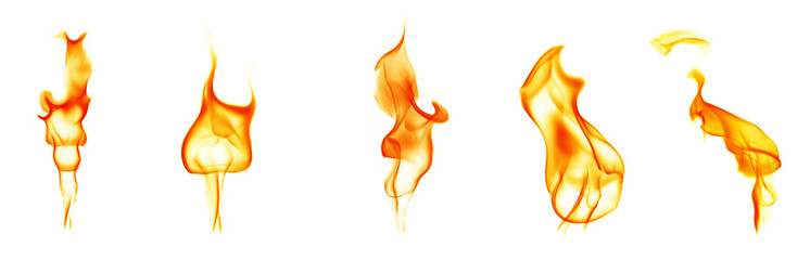 burning flames collection isolated on white background