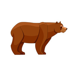 A Bear looking. Cartoon character of big mammal animal. Wild forest creature with brown fur. Vector flat illustration isolated on white background