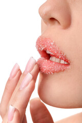 Beautiful young woman with sugar lips, closeup