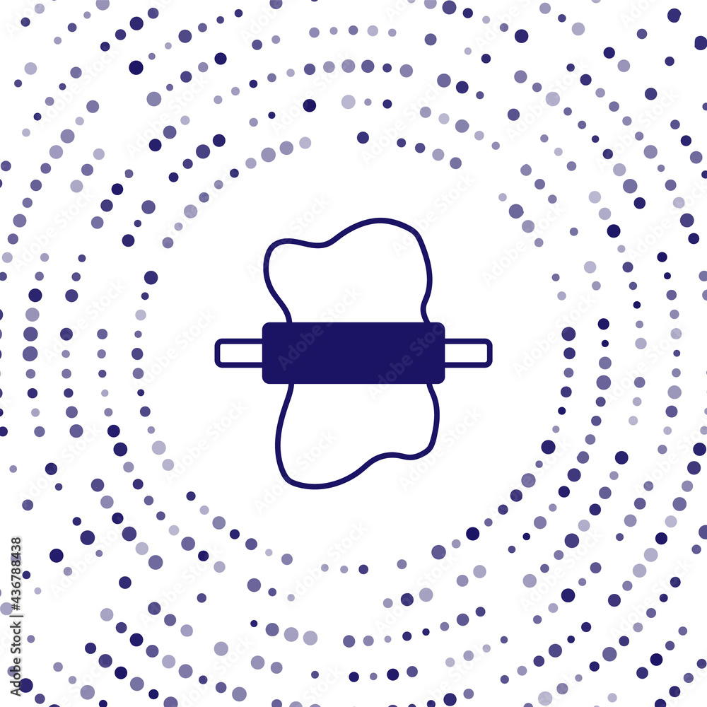 Poster blue rolling pin on dough icon isolated on white background. abstract circle random dots. vector
