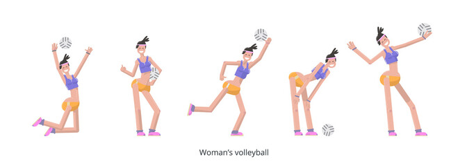 Poster with people in dynamic game or action. Colorful silhouettes with brush stroke inside.