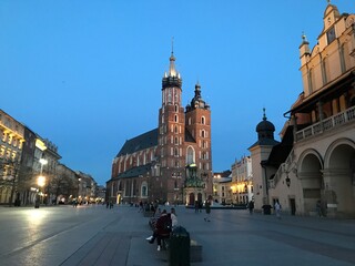 Naklejka na ściany i meble St. Maria cathedral and market square, Poland, Krakow 