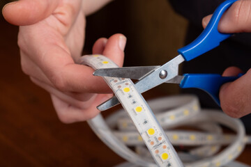 cut led strip,installation of decorative diode lighting.