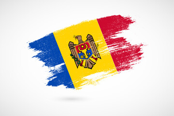 Happy independence day of Moldova with vintage style brush flag background