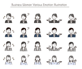 Business woman various emotion set