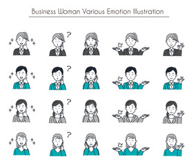 Business woman various emotion set