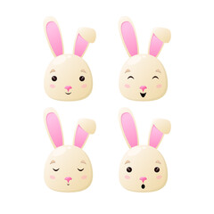 A set of rabbit heads. Cute children's animal illustration.