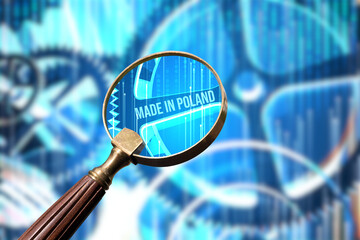 Industrie, eine Maschine und Slogan Made in Poland