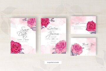 Watercolor wedding card template with floral and leaves