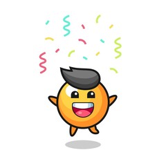 happy ping pong ball mascot jumping for congratulation with colour confetti