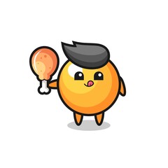 ping pong ball cute mascot is eating a fried chicken