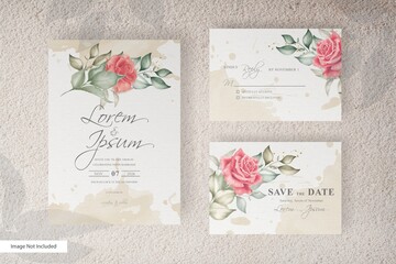 Beautiful Watercolor wedding card template set with floral and leaves decoration
