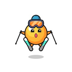 ping pong ball mascot character as a ski player