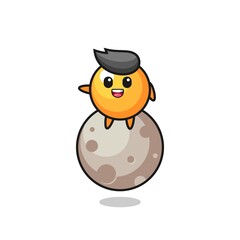 illustration of ping pong ball cartoon sitting on the moon