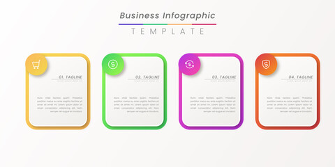 Business infographic thin line process with square and circle template design with icons and attractive color