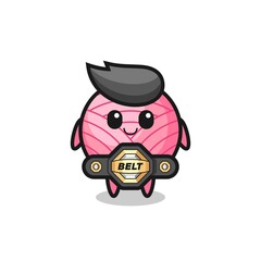 the MMA fighter yarn ball mascot with a belt