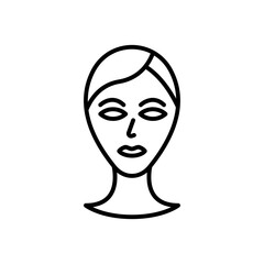  Young woman face silhouette black icon. Avatar of a girl with beautyful hair. Beauty salon concept. Isolated symbol for: illustration, outline, logo, app, design, web, dev, ui, ux. Vector EPS 10 