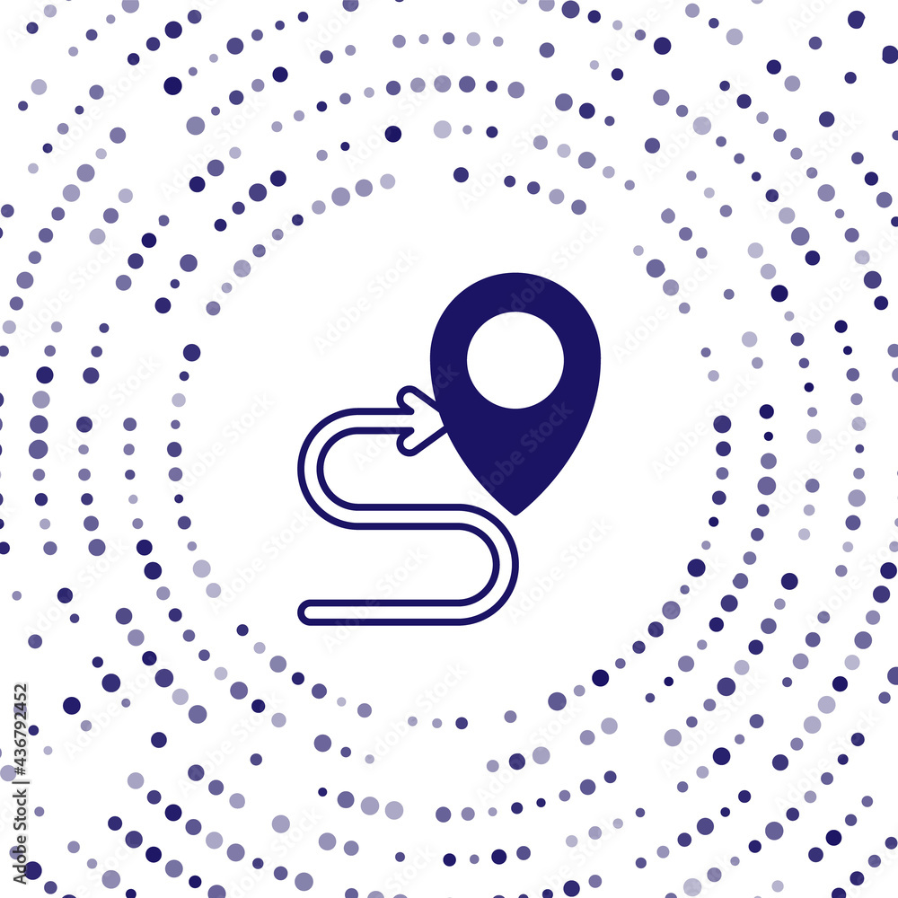 Poster blue route location icon isolated on white background. map pointer sign. concept of path or road. gp