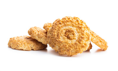 Sweet coconut cookies. Tasty biscuits with coconut flavor.