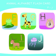 Fototapeta premium English alphabet with cute animals vector illustrations set. Cute Animals alphabet for kids education. Learn letters with funny zoo animals for kids. Childish Vector ABC Poster for Preschool Education