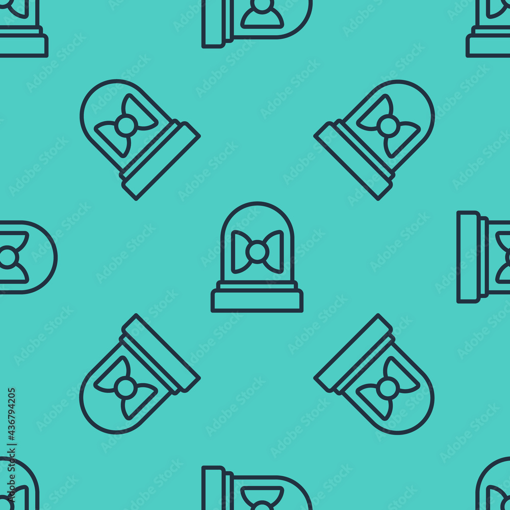 Poster black line motion sensor icon isolated seamless pattern on green background. vector