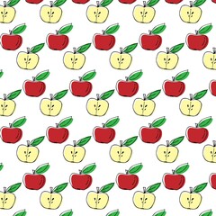 Seamless pattern with apples and leaves. Vector illustration.