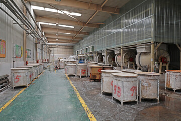 The clay production workshop is in a ceramic factory