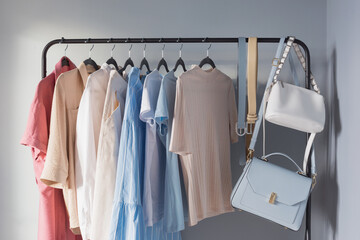 light colored womens summer clothes on  hanger