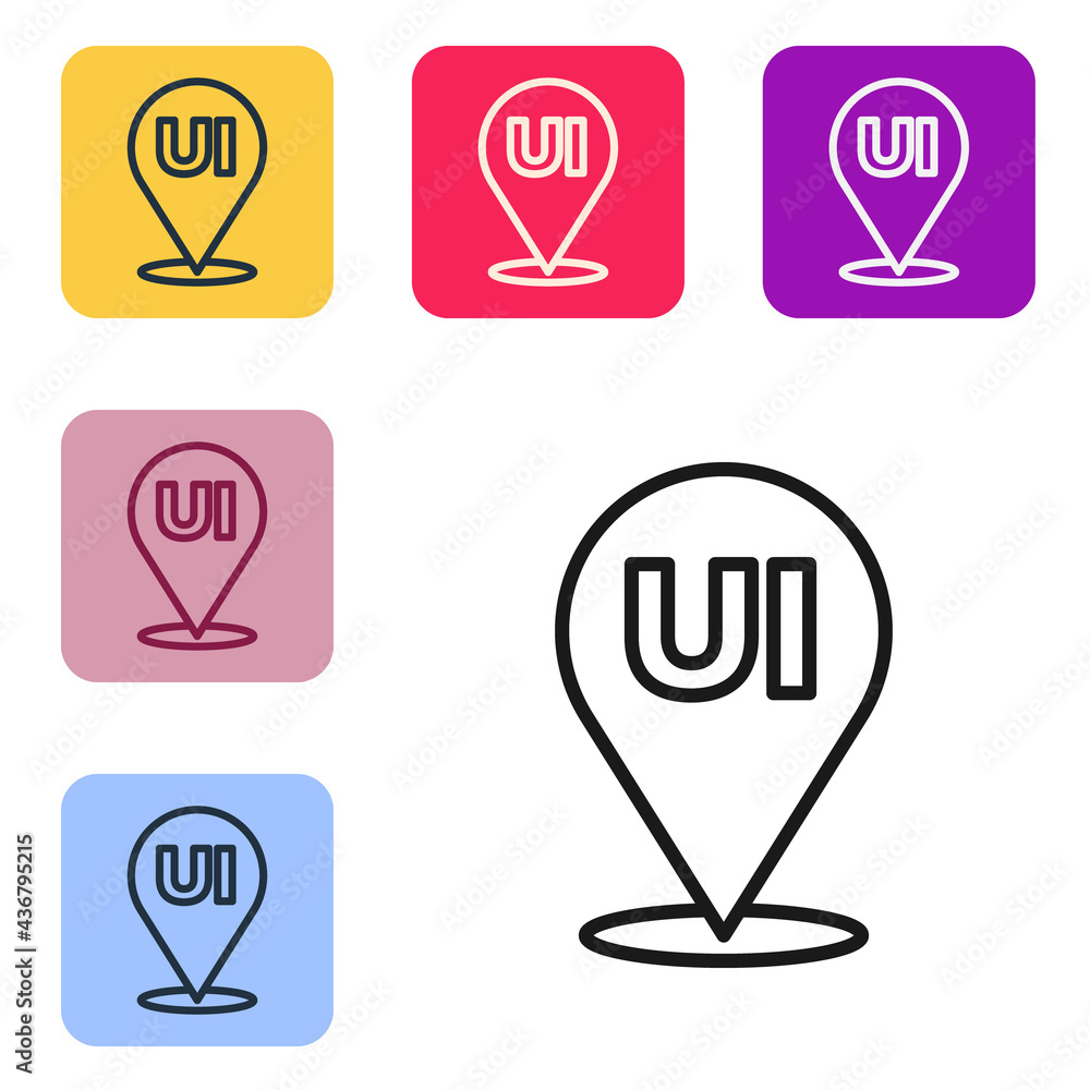 Poster black line ui or ux design icon isolated on white background. set icons in color square buttons. vec