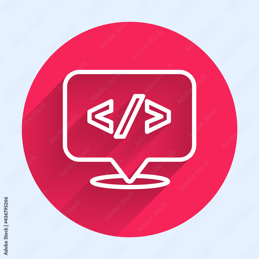 Aufkleber white line web design and front end development icon isolated with long shadow. red circle button. v