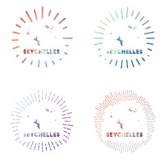 Naklejka premium Seychelles low poly sunburst set. Logo of the island in a geometric polygonal style. Vector illustration.