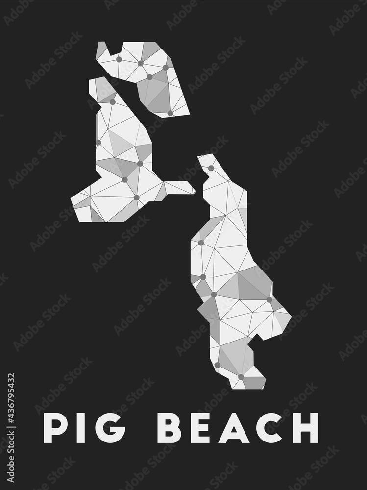 Poster pig beach - communication network map of island. pig beach trendy geometric design on a dark backgro