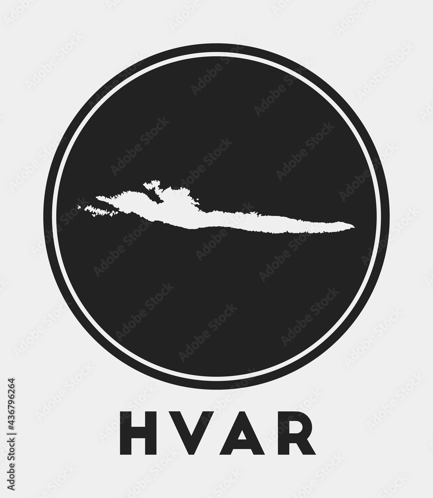 Poster Hvar icon. Round logo with island map and title. Stylish Hvar badge with map. Vector illustration.