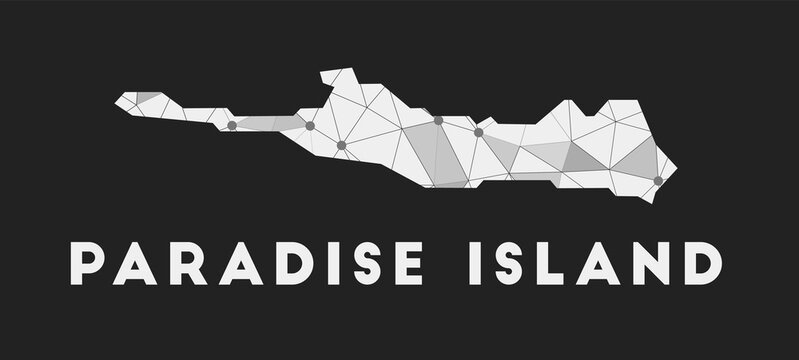 Paradise Island - communication network map of island. Paradise Island trendy geometric design on dark background. Technology, internet, network, telecommunication concept. Vector illustration.