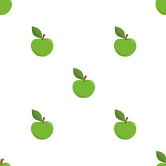 Abstract seamless background with green apples with leaves. Creative flat style illustration