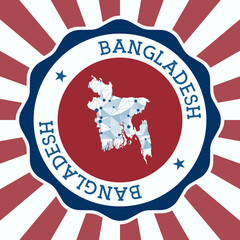Bangladesh Badge. Round logo of country with triangular mesh map and radial rays. EPS10 Vector.