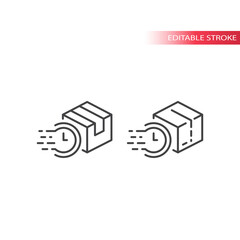 Delivery box or parcel with clock line icon. Fast delivery vector symbol, editable stroke.