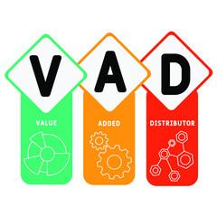 VAD - Value Added Distributor acronym. business concept background.  vector illustration concept with keywords and icons. lettering illustration with icons for web banner, flyer, landing pag