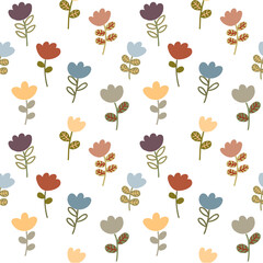 Seamless Pattern with Hand Drawn Flower Art Design on White Background