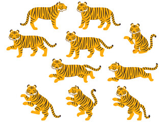 色々なポーズの虎のイラストセット - obrazy, fototapety, plakaty