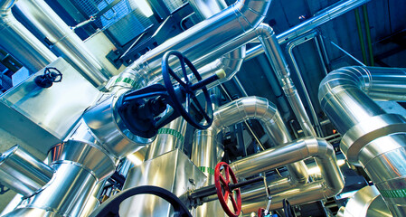 Industrial zone, Steel pipelines, valves and tanks