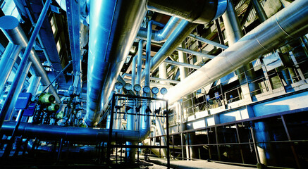 Industrial zone, Steel pipelines, valves and tanks