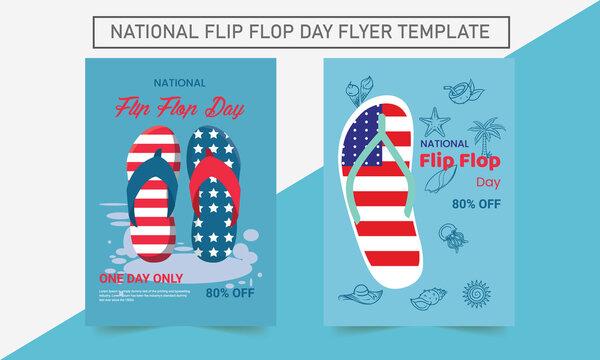 Thongs in the sand Australia Day scene in vector template. National Flip Flop Day Flyer Template.