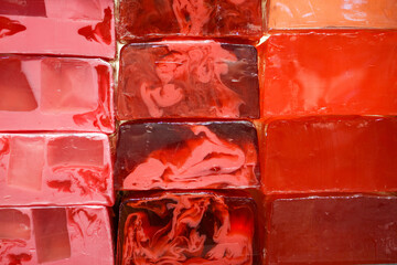 Pieces of handmade organic red soap