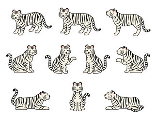 Obraz na płótnie Canvas 色々なポーズの白虎のイラストセット