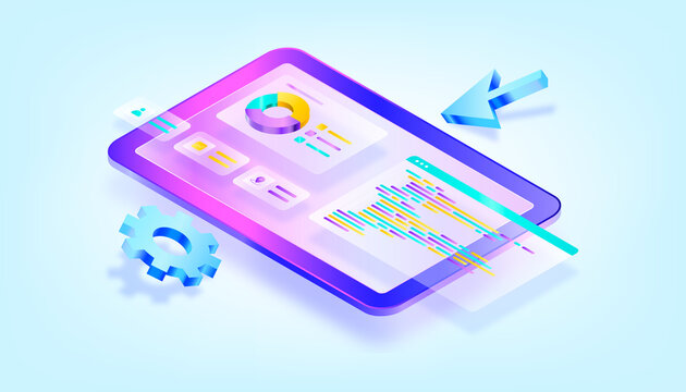 Website programming and coding. Web development and coding. 3D Gradient Isometric Illustrations. Suitable for ui, ux, web, mobile, banner and infographic.