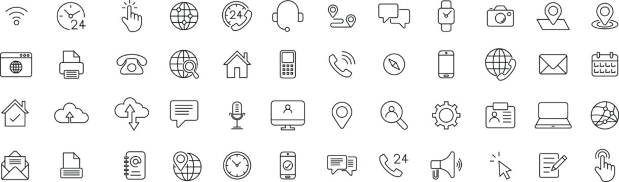 Set of 50+ Contact Us web icons in line style. Web and mobile icon. Chat, support, message, phone. Vector illustration