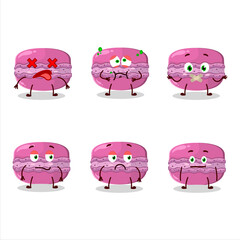 Strawberry macaron cartoon character with nope expression